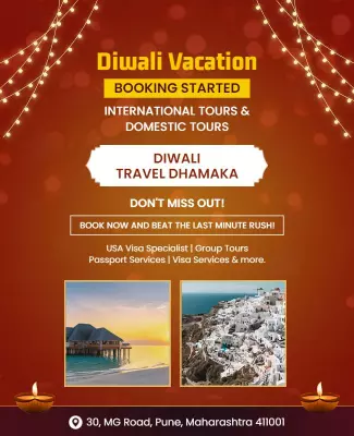 Festive Orange Diwali Travel Booking Announcement Poster Template