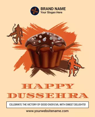 Festive Orange Dussehra Celebration with Cupcake Poster Template