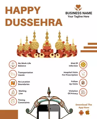 Festive Orange Dussehra Celebration with Modern Healthcare Poster Template