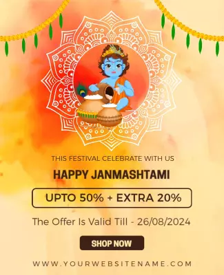 Festive Orange Janmashtami Celebration Offer Poster Template
