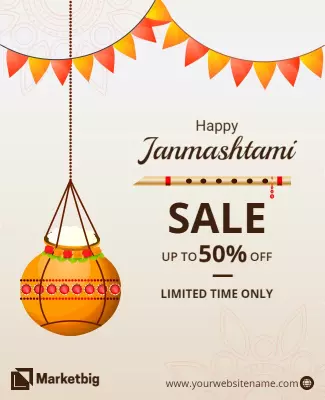 Festive Orange Janmashtami Sale Promotion Poster Template