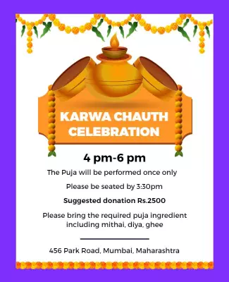 Festive Orange Karwa Chauth Celebration Invitation Poster Template