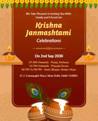 Festive Orange Krishna Janmashtami Celebration Invitation Poster Template