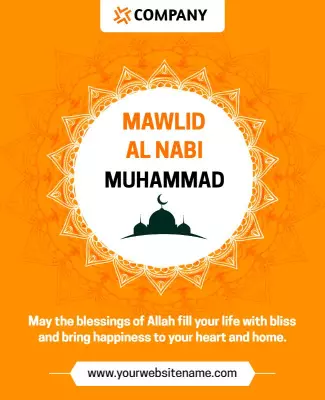 Festive Orange Mawlid Al Nabi Celebration Poster Template