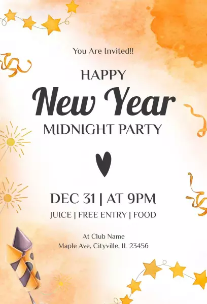 Festive Orange New Year Midnight Party Invitation Template