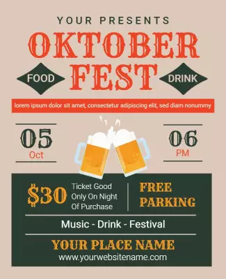 Festive Orange Oktoberfest Food and Drink Celebration Poster Template