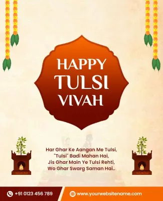 Festive Orange Traditional Tulsi Vivah Celebration Poster Template