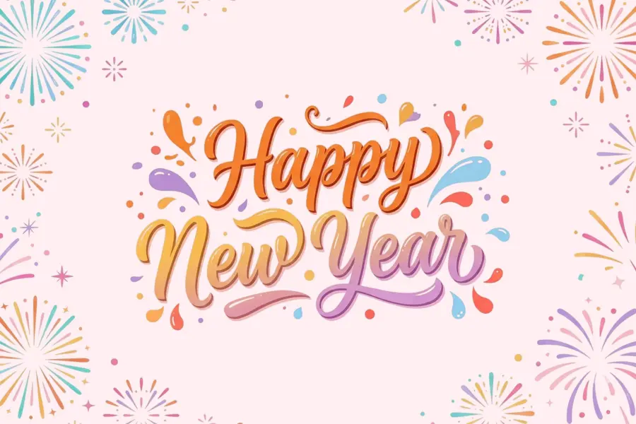 Festive Pastel Fireworks Happy New Year Postcard Template