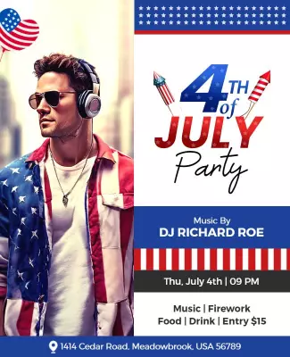 Festive Patriotic 4th of July Celebration Party Poster Template