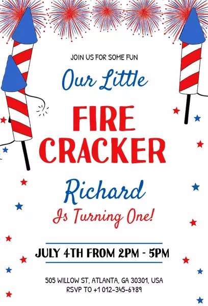 Festive Patriotic Firecracker Birthday Celebration Invitation Template