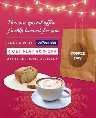 Festive Pink Coffee Promotion with Discount Offer Poster Template