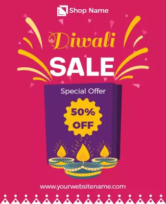 Festive Pink Diwali Sale Promotional Offer Poster Template