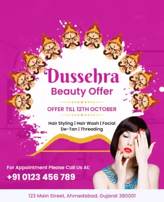 Festive Pink Dussehra Beauty Salon Offer Poster Template
