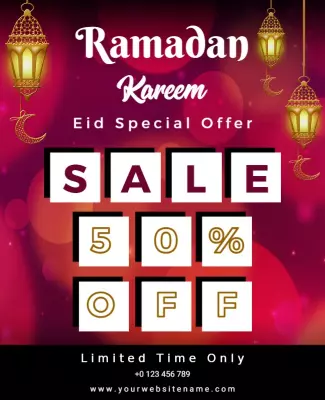 Festive Pink Ramadan Kareem Eid Special Sale Poster Template