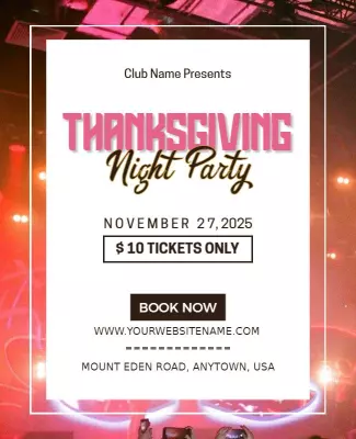 Festive Pink Thanksgiving Night Party Celebration Poster Template