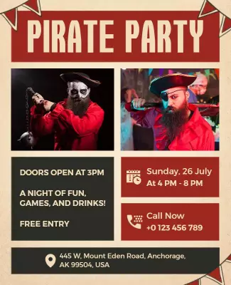 Festive Pirate Themed Party Celebration Poster Template