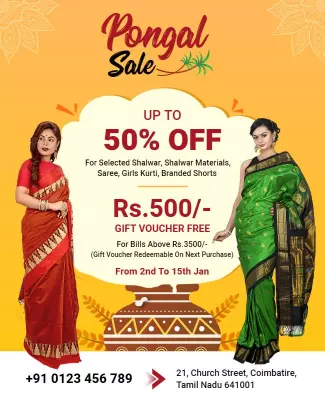Festive Pongal Sale Offer with Traditional Saris Poster Template