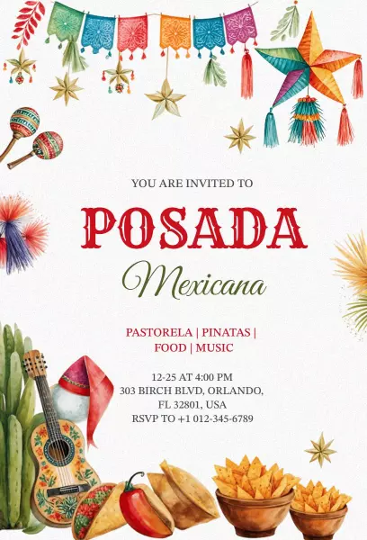 Festive Posada Mexicana Celebration Fiesta Invitation Template