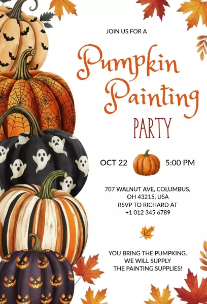 Festive Pumpkin Painting Autumn Party Invitation Template