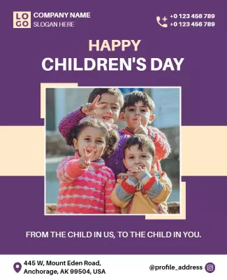 Festive Purple Children's Day Celebration Poster Template