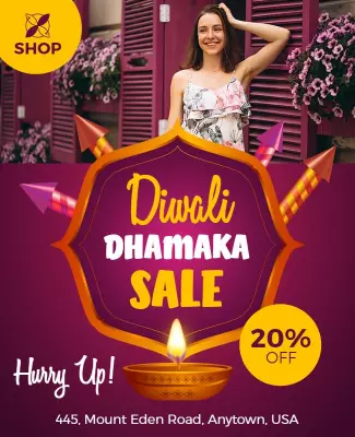 Festive Purple Diwali Dhamaka Sale Advertising Poster Template
