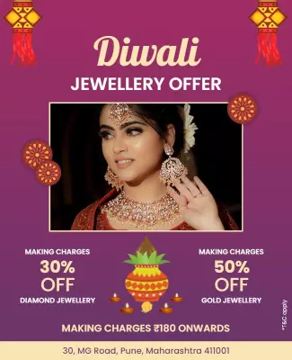 Festive Purple Diwali Jewellery Offer Promotion Poster Template