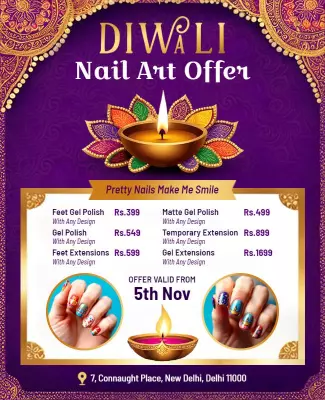 Festive Purple Diwali Nail Art Offer Promotion Poster Template
