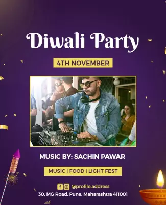Festive Purple Diwali Party Celebration Poster Template