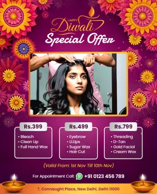 Festive Purple Diwali Special Beauty Offer Poster Template
