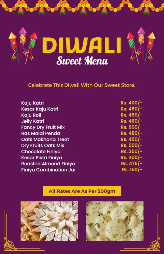 Festive Purple Diwali Sweet Menu Template
