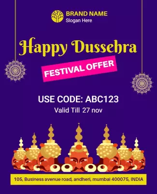 Festive Purple Dussehra Festival Offer Poster Template