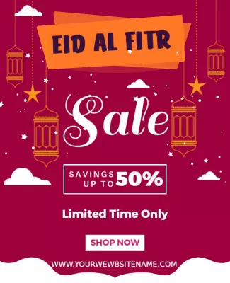 Festive Purple Eid Al Fitr Sale Announcement Poster Template