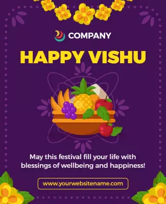 Festive Purple Floral Vishu Celebration Flyer Template