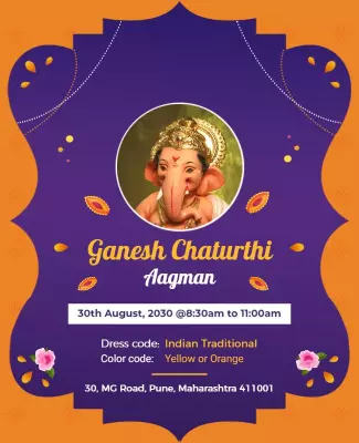 Festive Purple Ganesh Chaturthi Celebration Poster Template