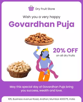 Festive Purple Govardhan Puja Dry Fruits Discount Poster Template