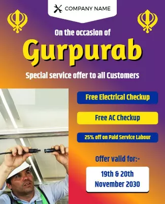 Festive Purple Gurpurab Service Offer Poster Template