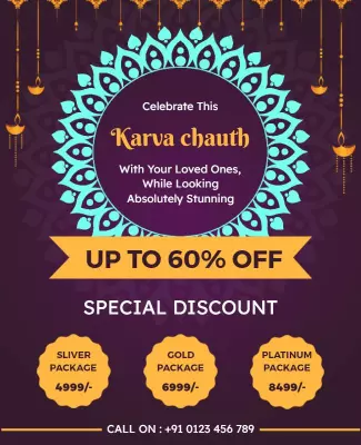 Festive Purple Karva Chauth Celebration Discount Poster Template