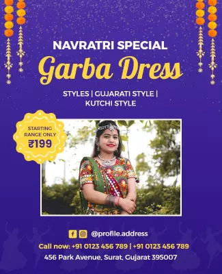 Festive Purple Navratri Garba Dress Promotion Poster Template
