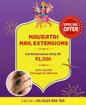 Festive Purple Navratri Gel Nail Extensions Offer Poster Template
