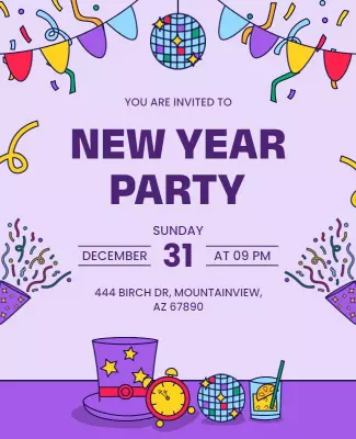 Festive Purple New Year Celebration Party Poster Template