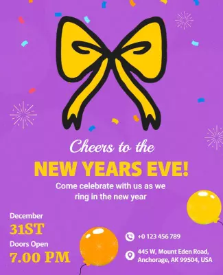 Festive Purple New Year's Eve Celebration Party Poster Template