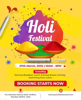 Festive Rainbow Splash for Holi Celebration Event Poster Template