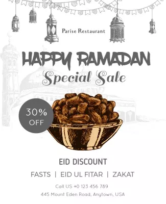 Festive Ramadan Discount Promotion with Date and Food Poster Template