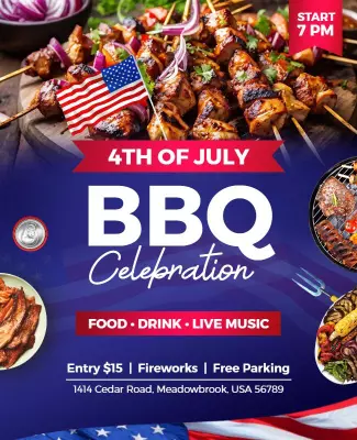 Festive Red 4th of July BBQ Celebration Poster Template