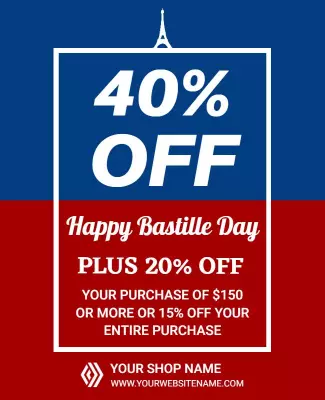 Festive Red and Blue Bastille Day Sale Poster Template