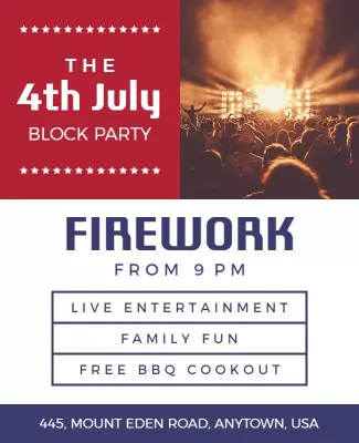Festive Red and Blue Independence Day Block Party Poster Template