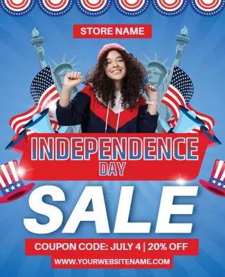 Festive Red and Blue Independence Day Sale Poster Template