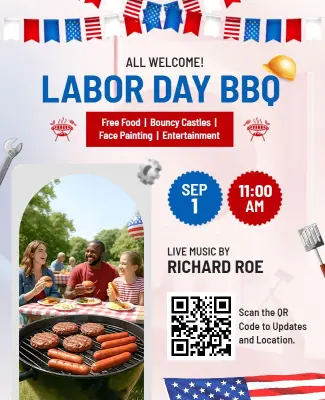 Festive Red and Blue Labor Day BBQ Gathering Flyer Template