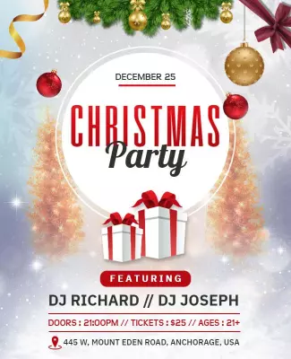 Festive Red and Gold Christmas Party Celebration Poster Template