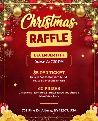 Festive Red and Gold Christmas Raffle Event Flyer Template